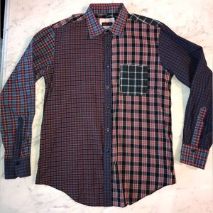 Mens Plaid Tartan Check Button Down Shirt Red Navy Green Yellow Size Large